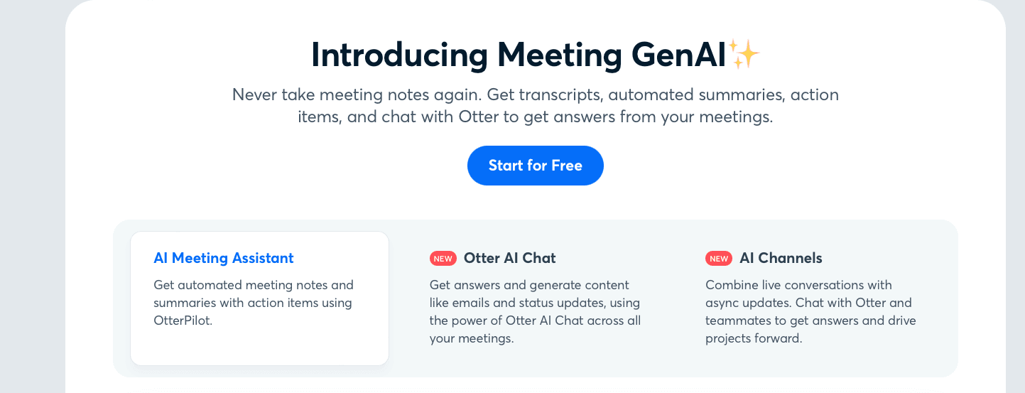 Screenshot of Otter.ai webpage