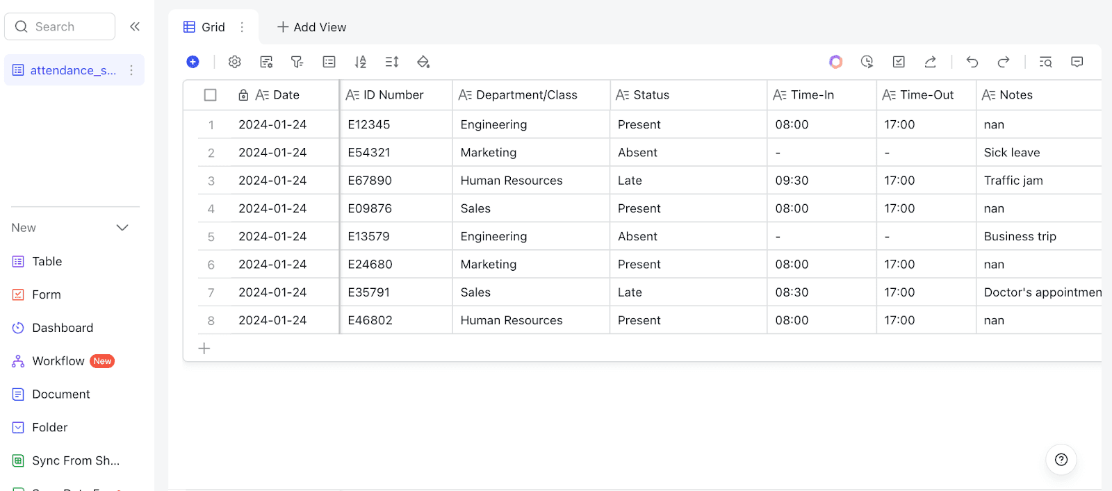 Attendance Sheet template