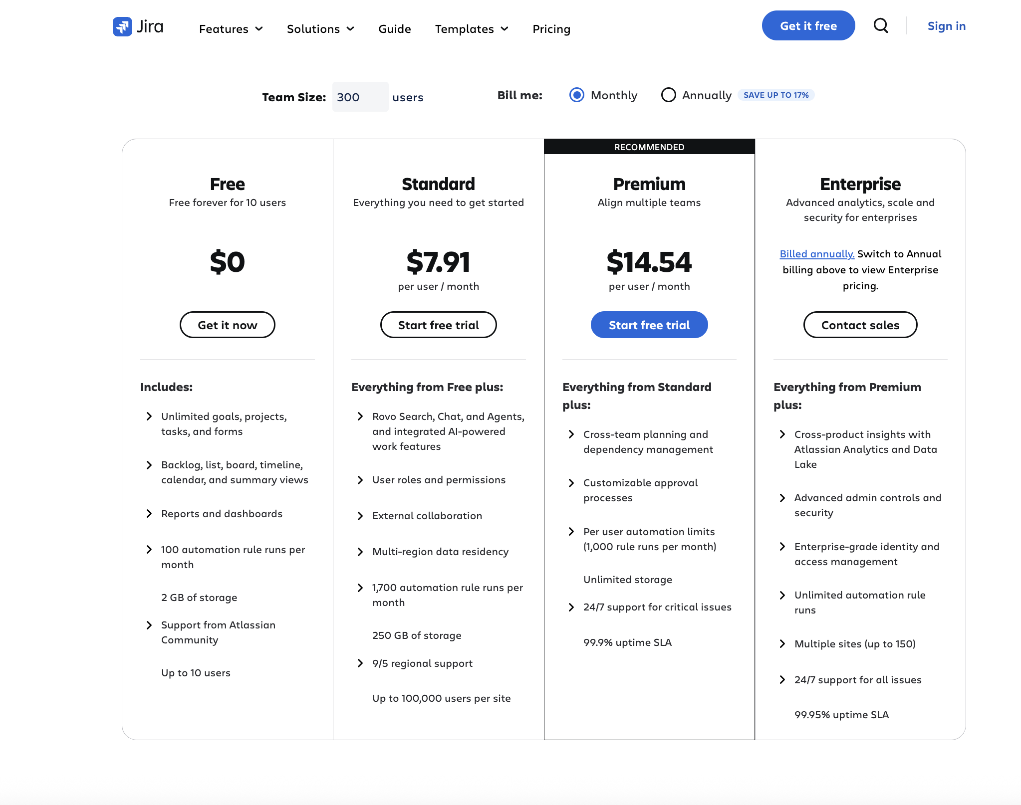 Jira pricing plan details