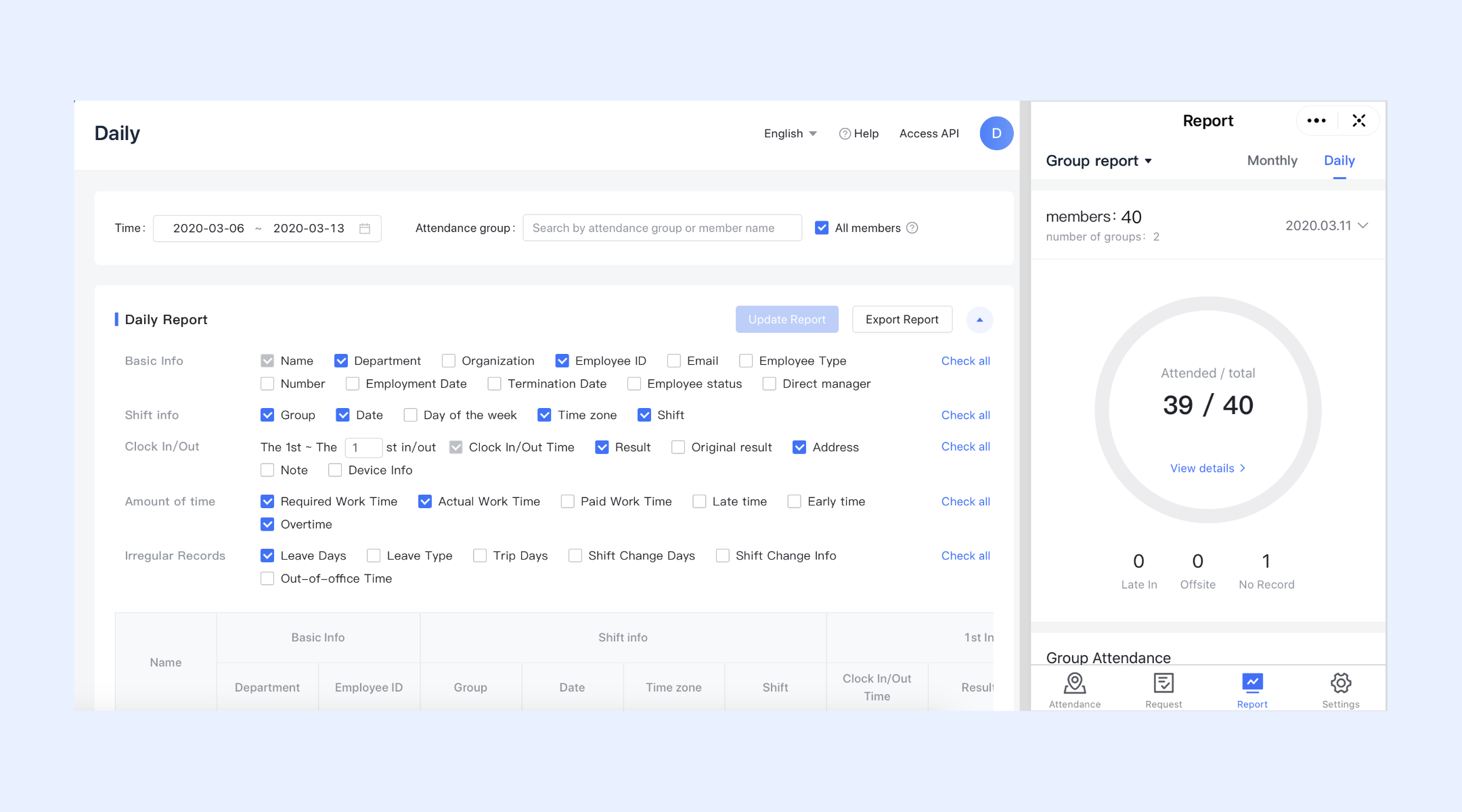 Admin: Manage fields for attendance