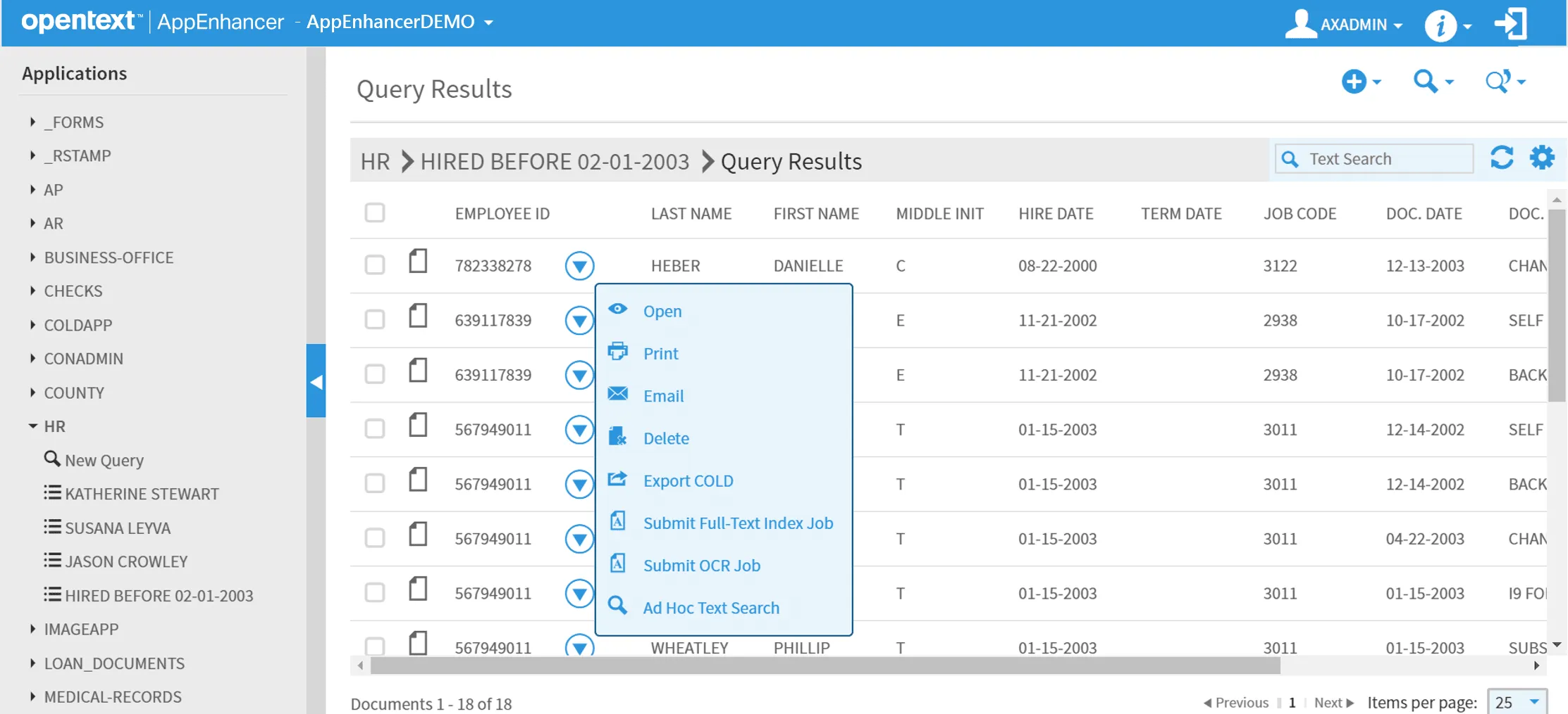 An image showing the OpenText interface