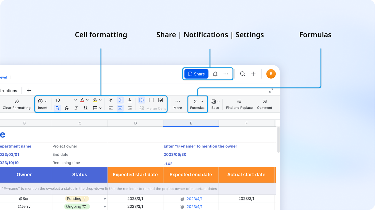 Lark Sheets track performance with waterfall charts