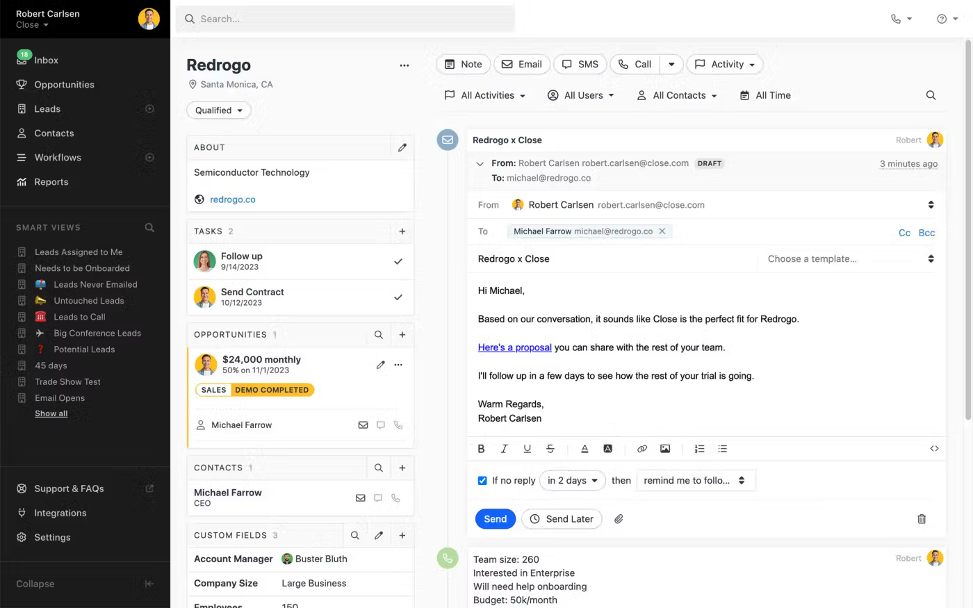Close sales dialer CRM