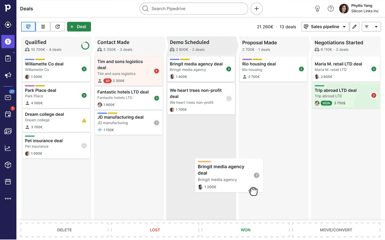 An image of the sales and CRM platform, Pipedrive