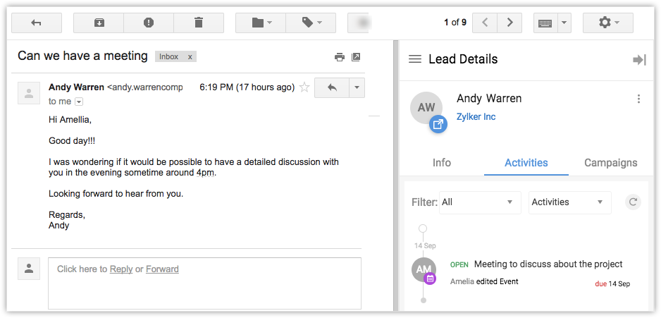 Zoho CRM integration with Gmail