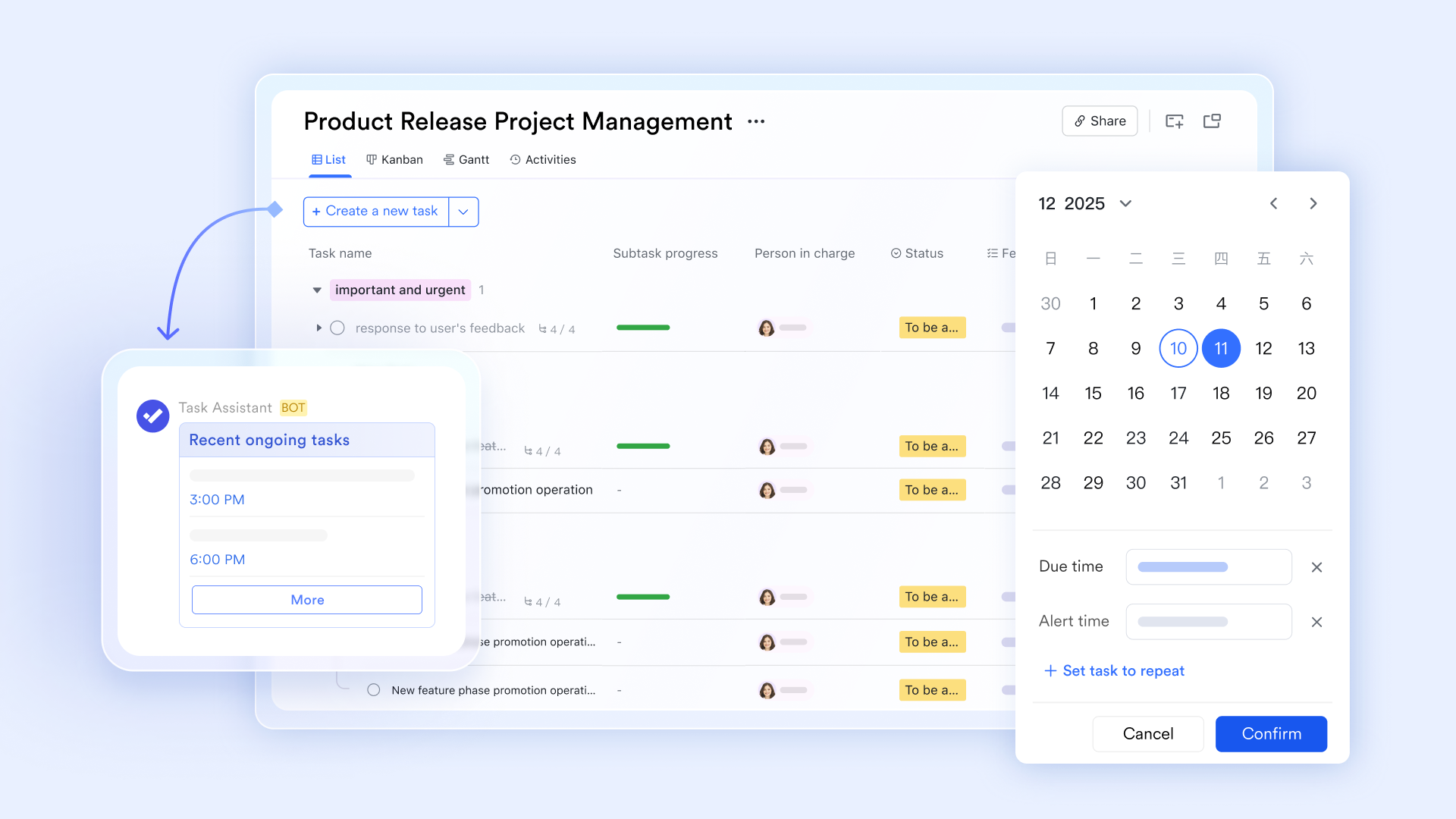 Lark Tasks reminder via Lark Messenger