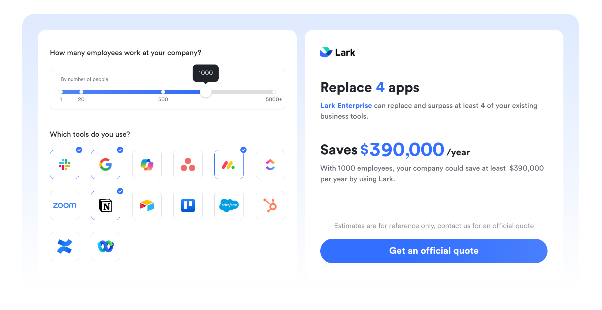 An image of the Lark savings calculator