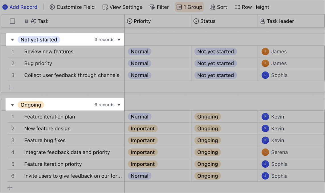 Use groups and filters in Base