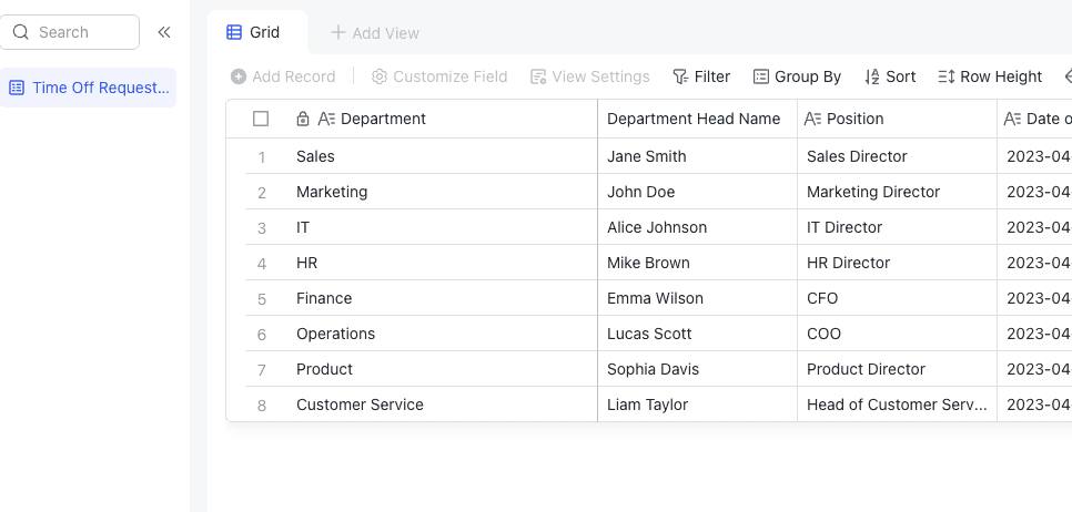 Lark PTO request template