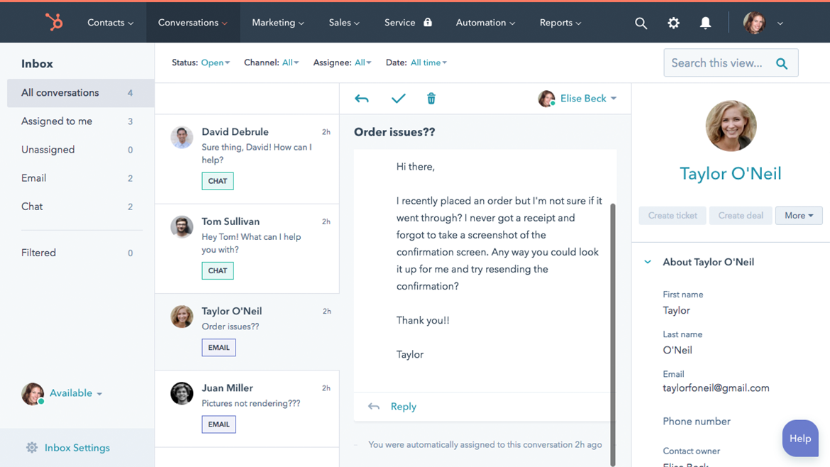 Interface of hubspot crm customer relationship management