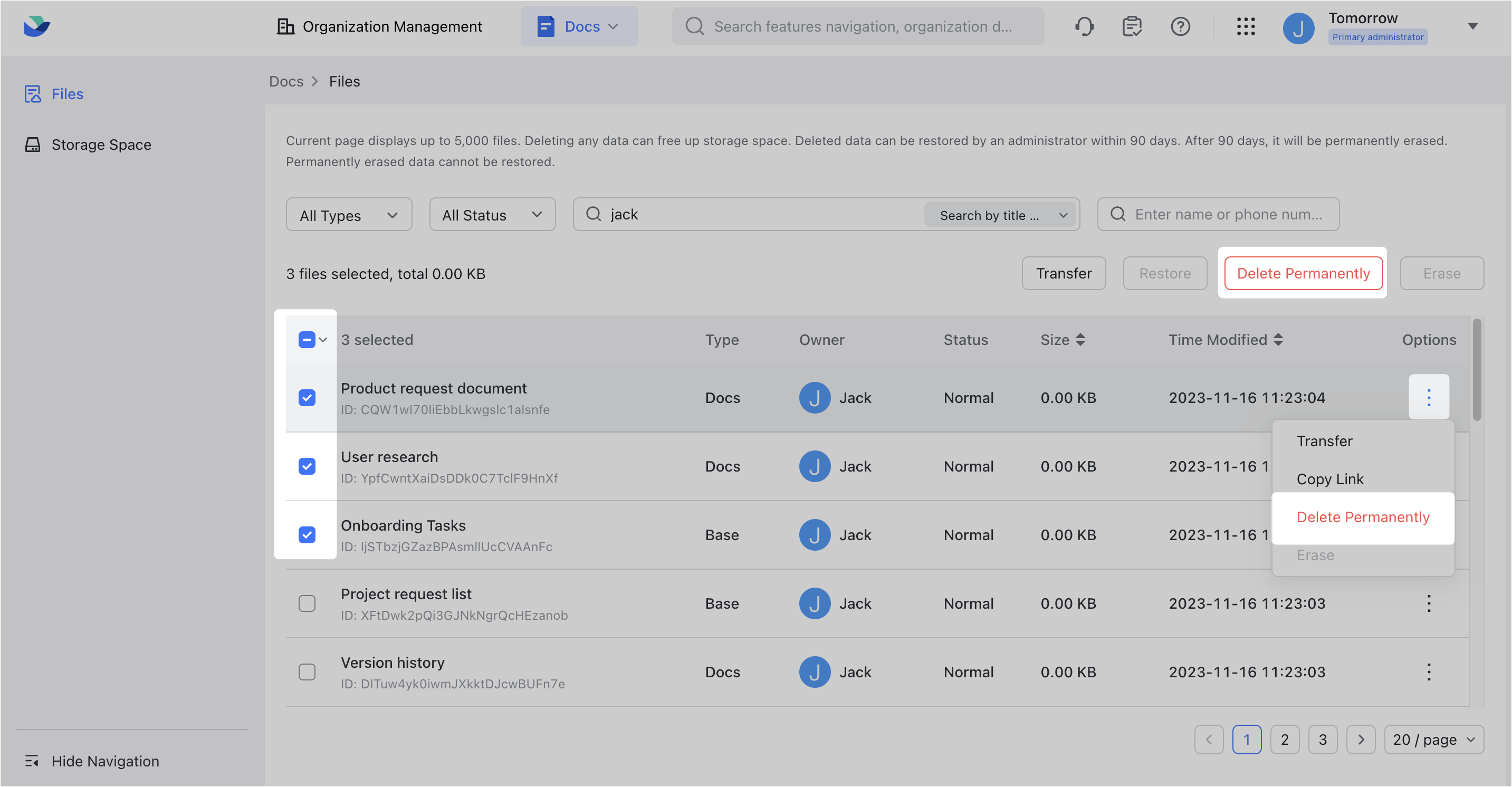 Admin | Manage document files