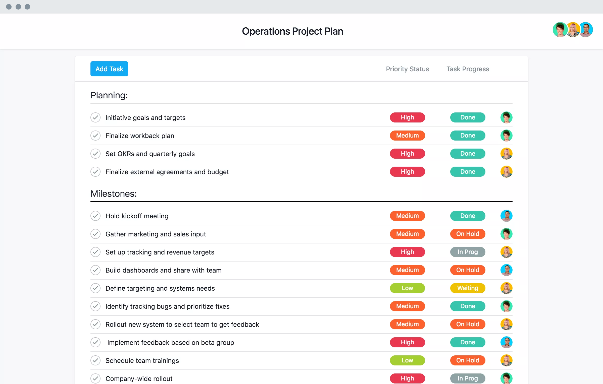 Asana task-centric project management software
