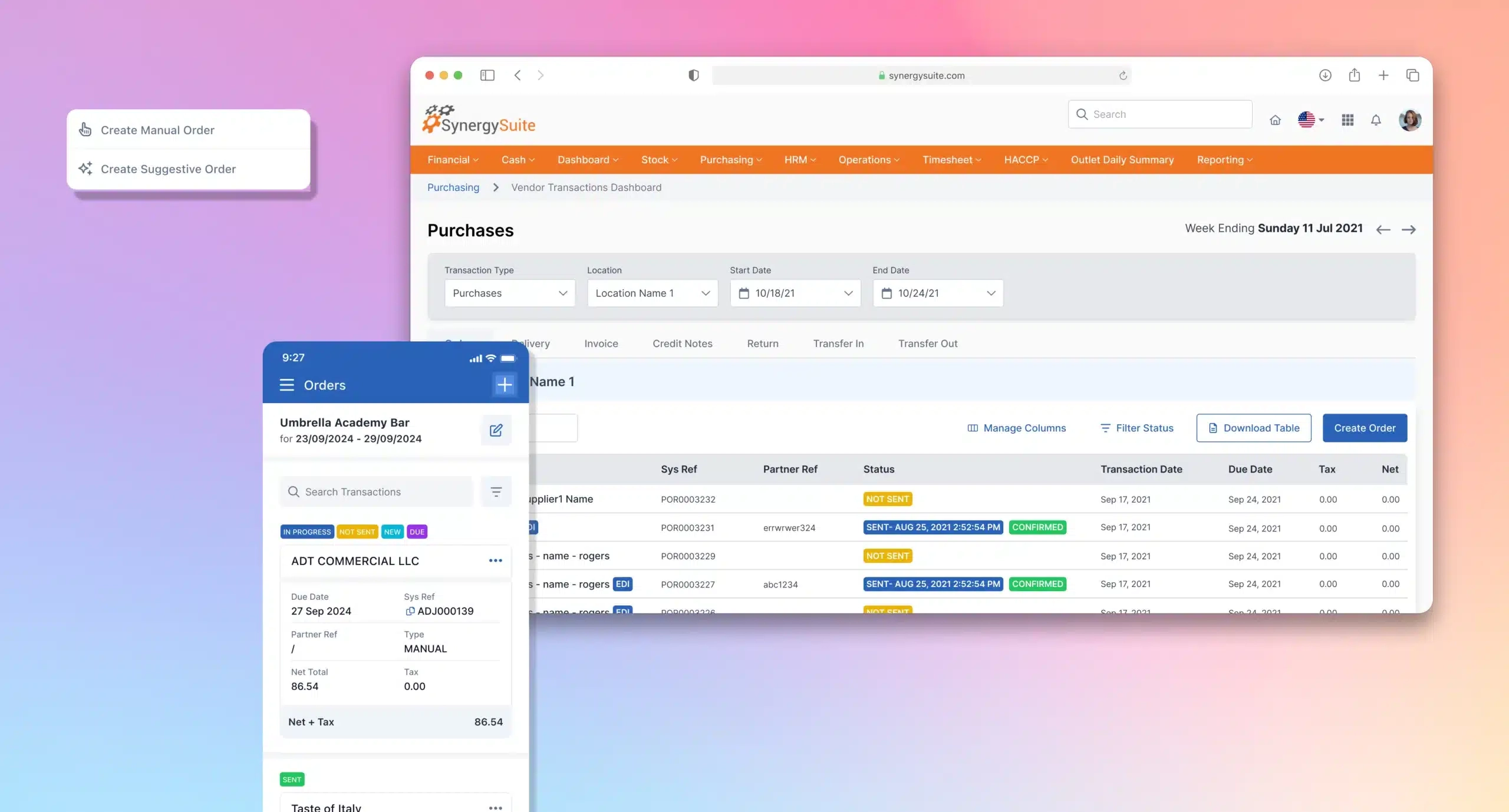 Inventory management in SynergySuite