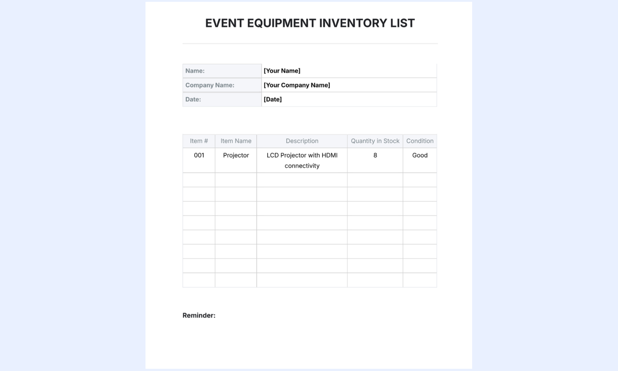 Track temporary stock using this template