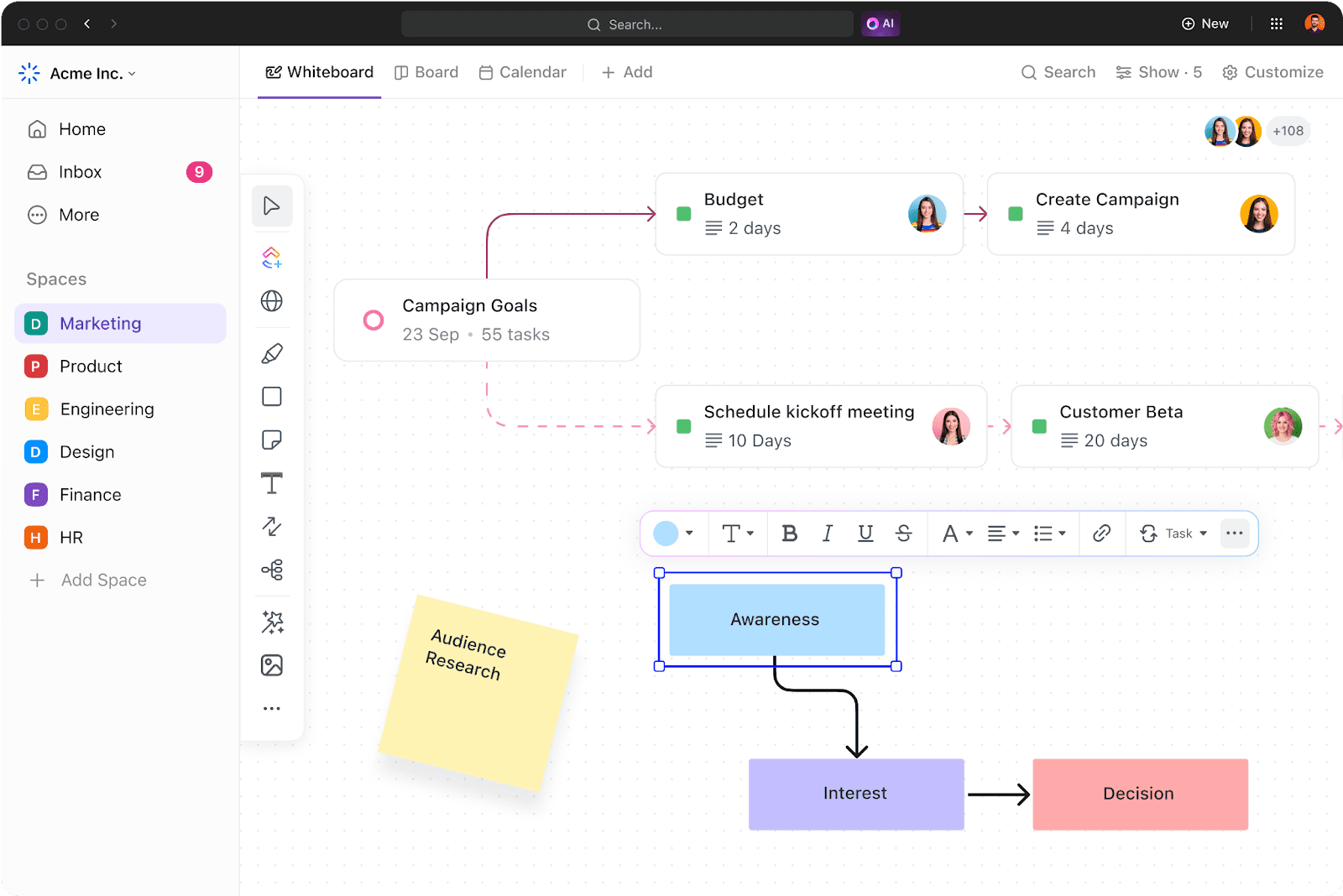 ClickUp's project whiteboard