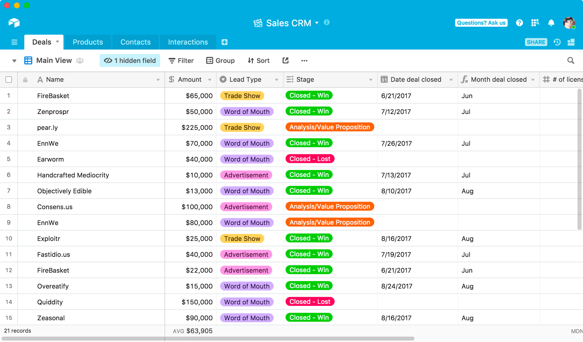 Interface of Airtable