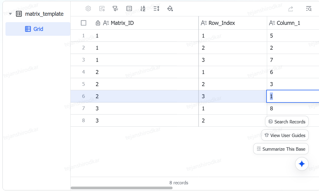 Matrix template in Lark Base