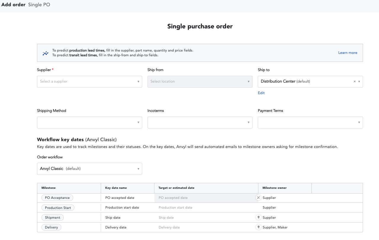 Anvyl guide for issuing a purchase order