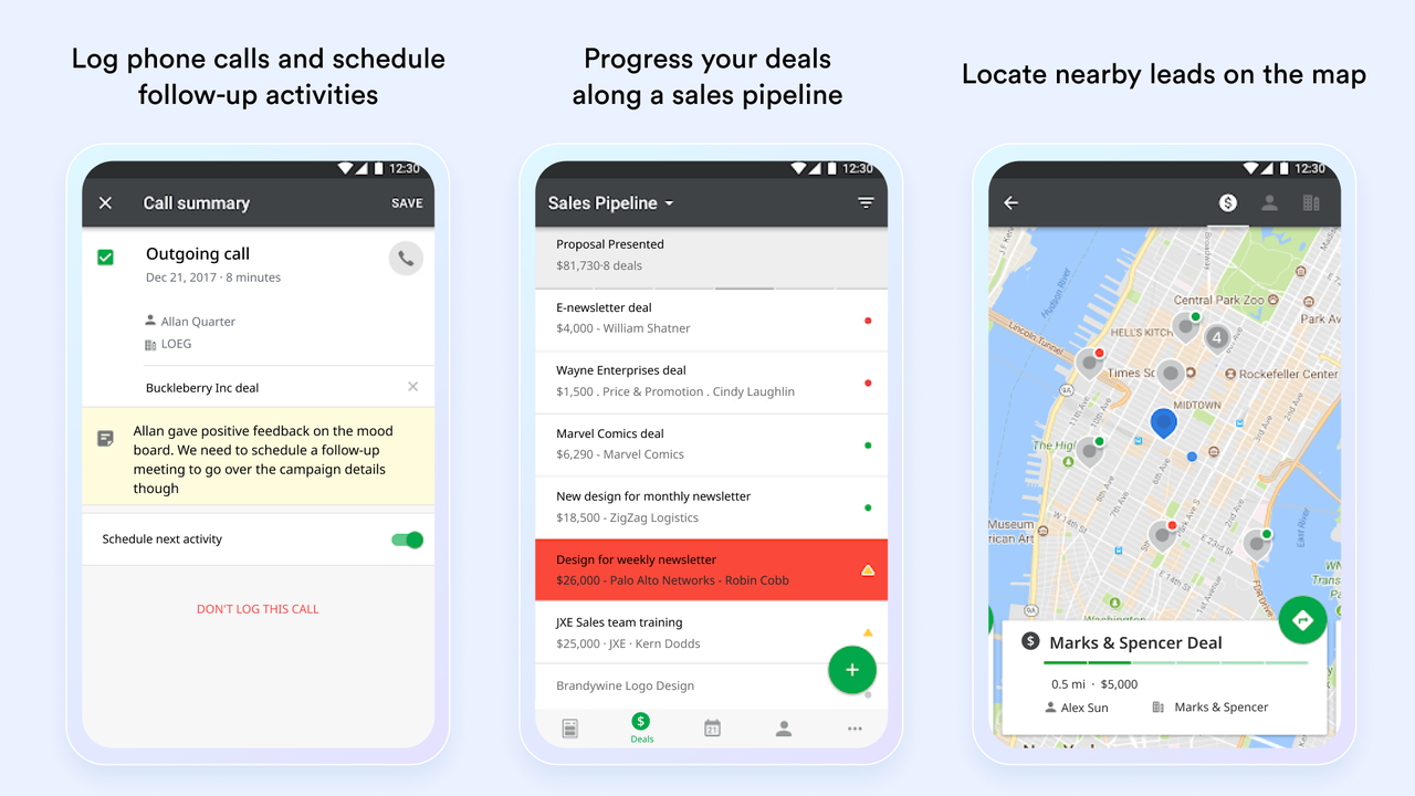 Interface of Pipedrive's CRM android app