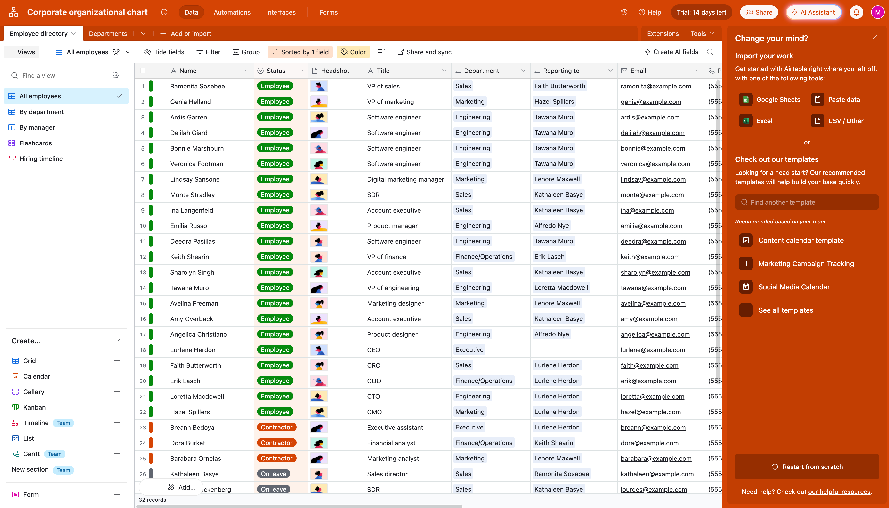 Airtable-style CRM sheet