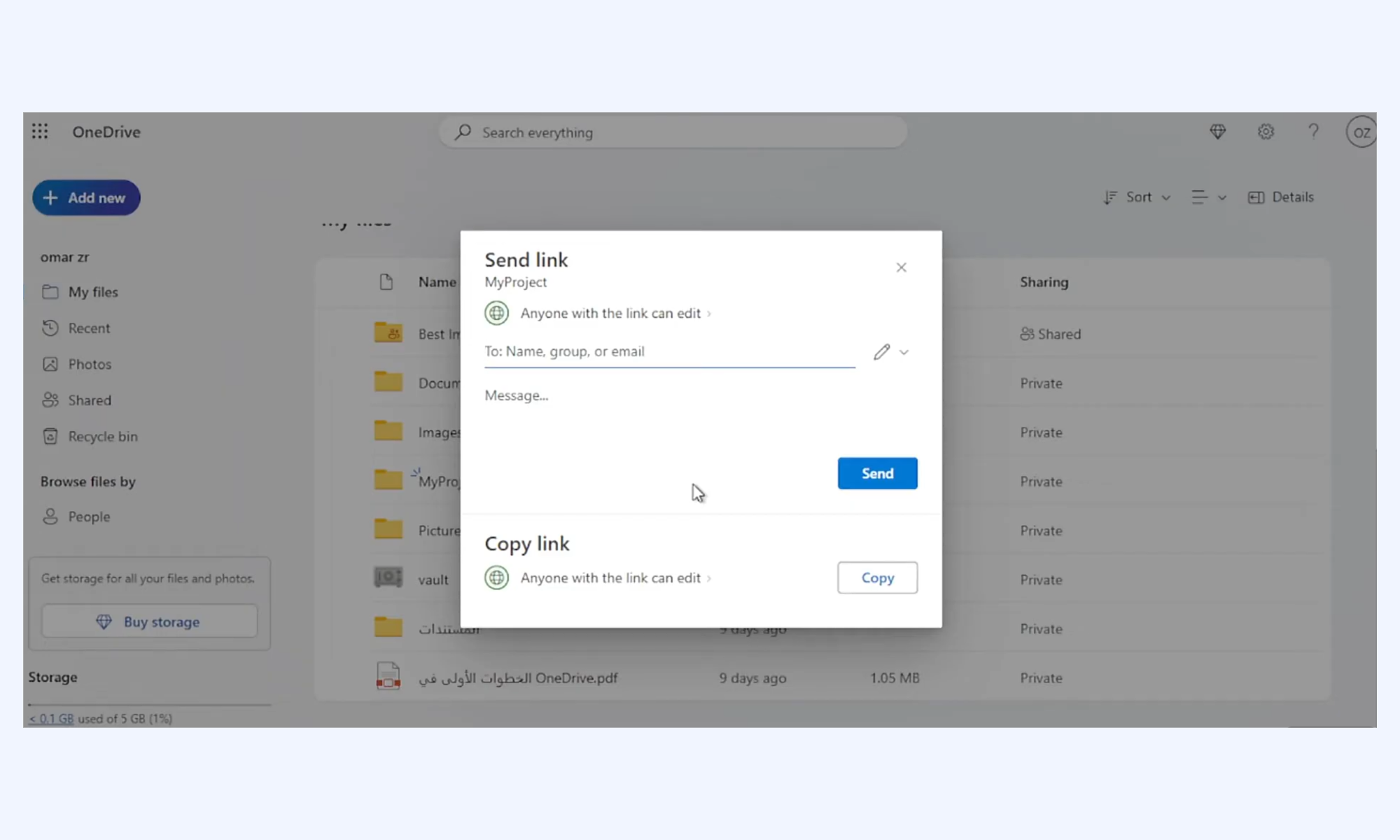Choose how you want to share the folder