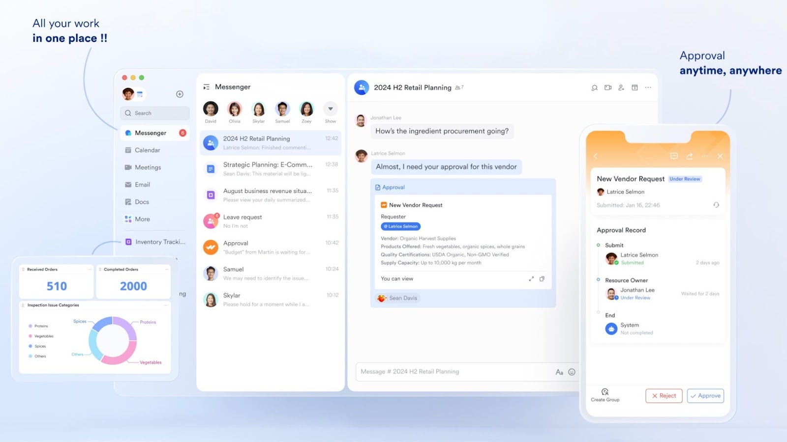 Lark’s unified workspace’s messaging, calendar, approval, and analytics