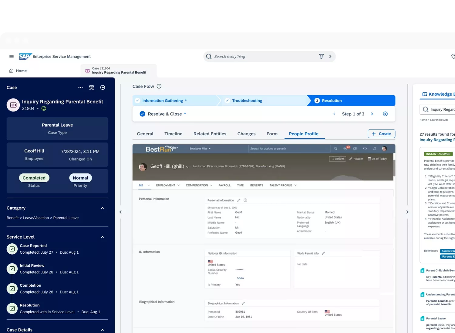 SAP enterprise service management