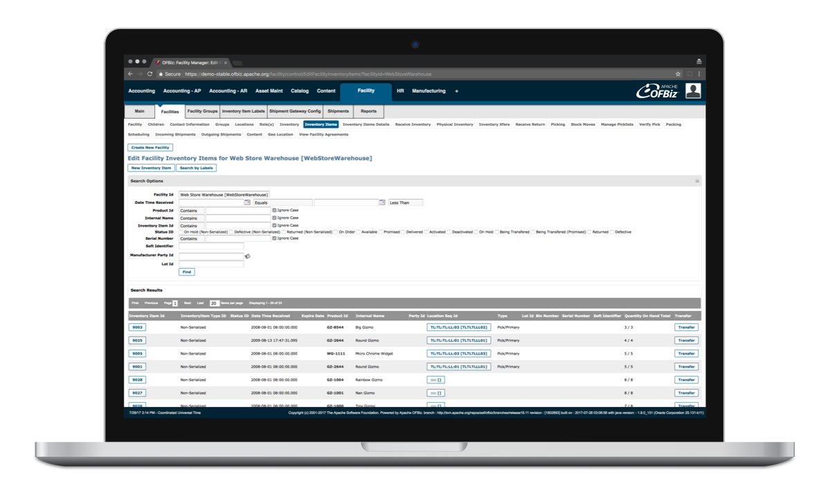 Apache OFBiz inventory management
