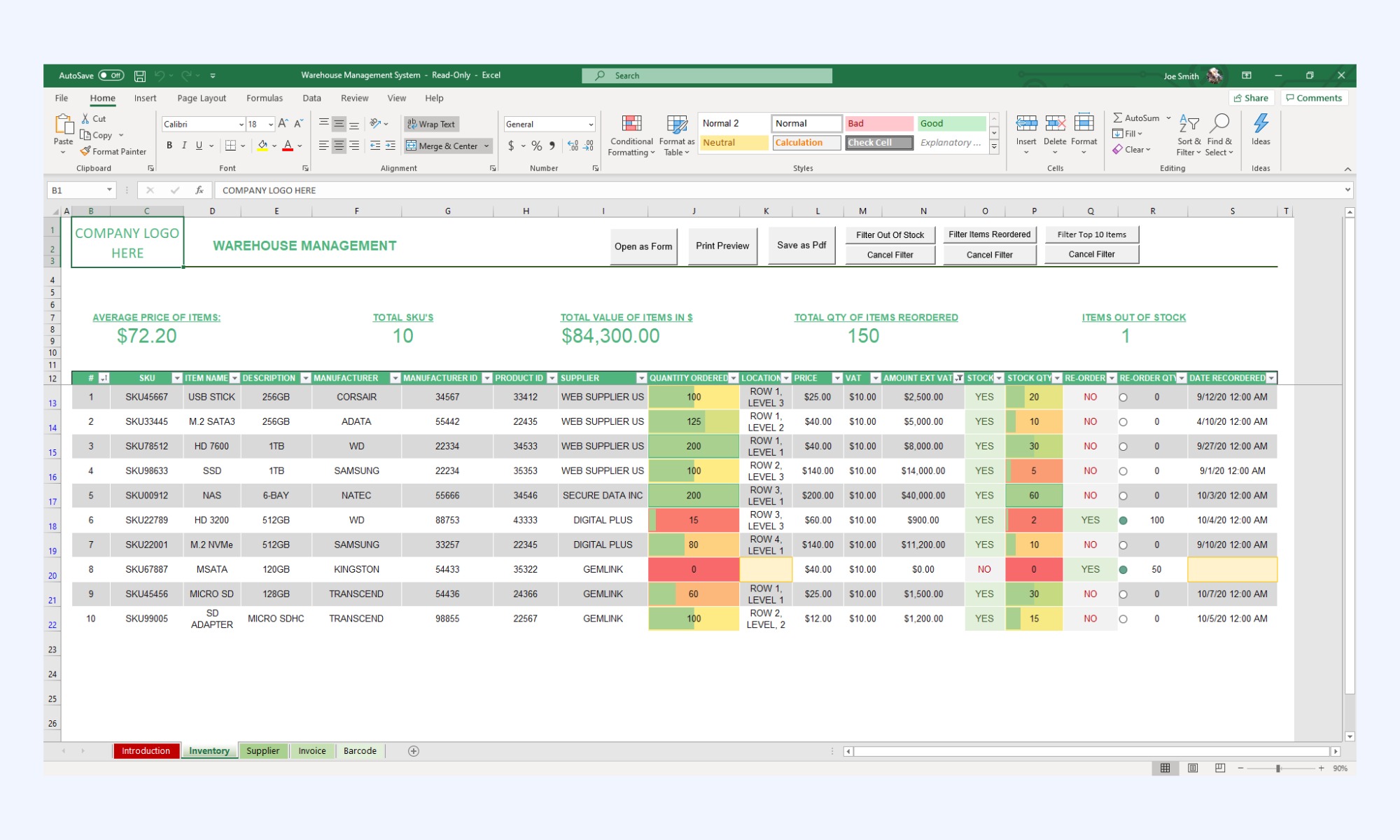 Warehouse management template