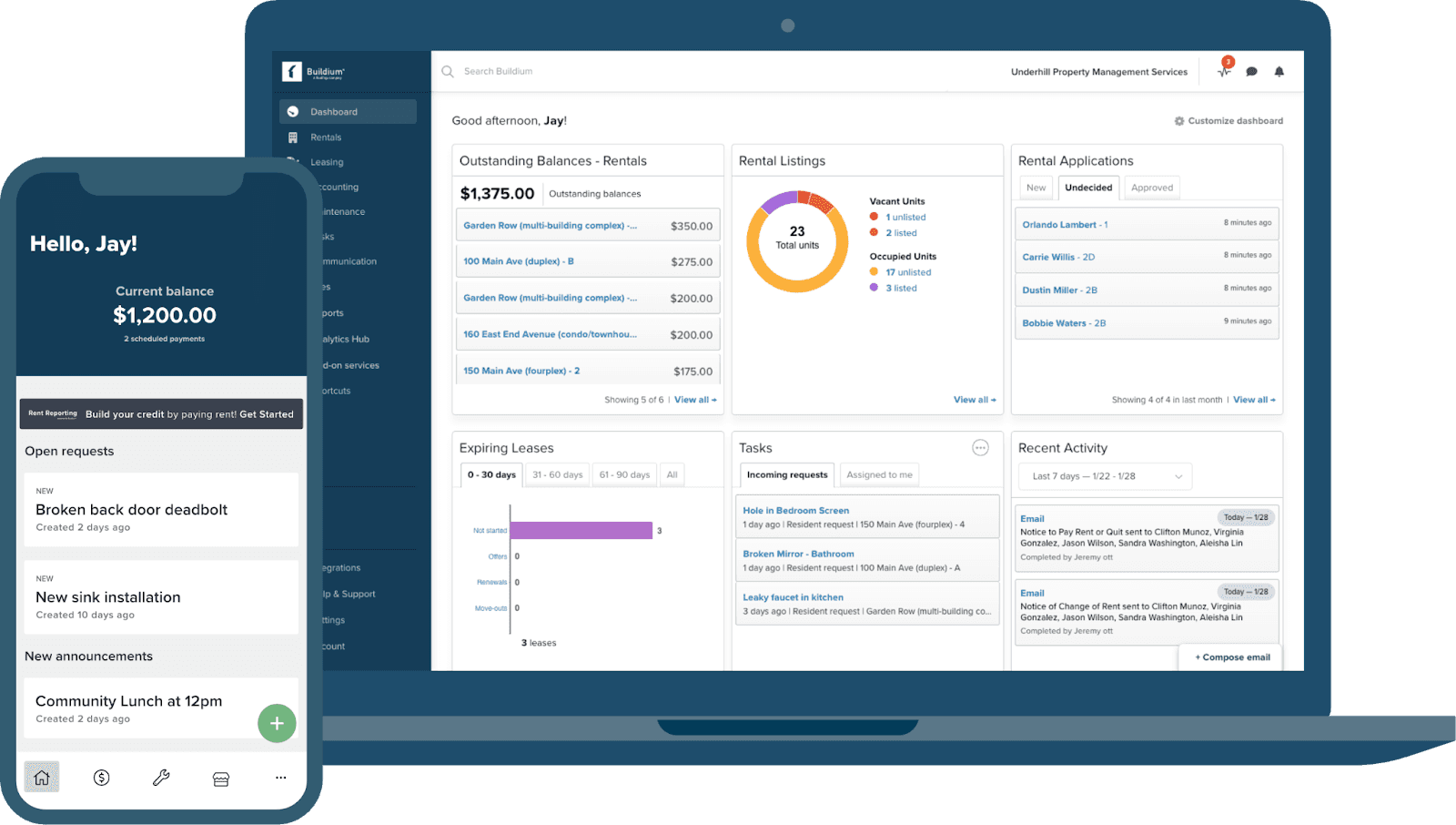 The interface of Buildium