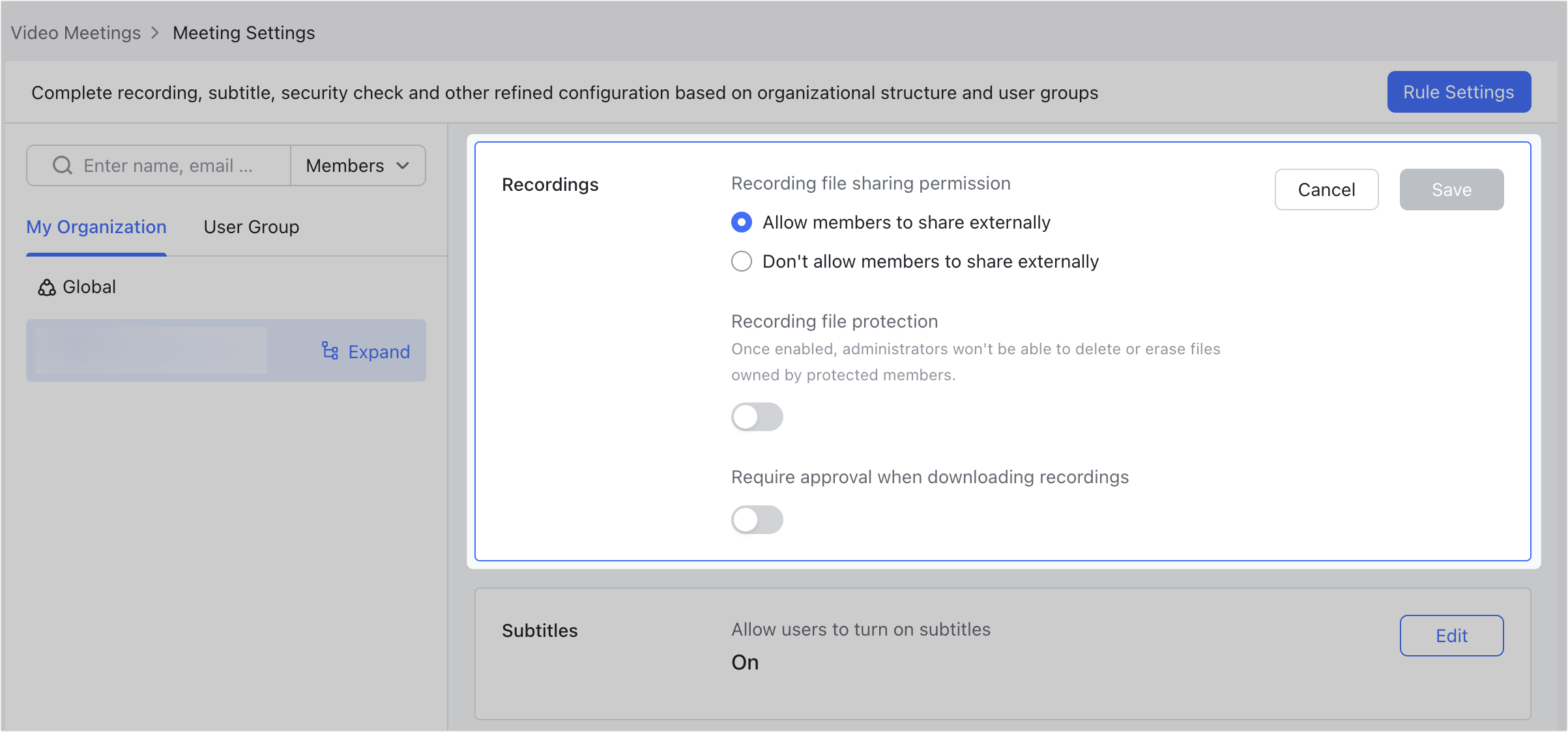 Admin | Configure meeting settings