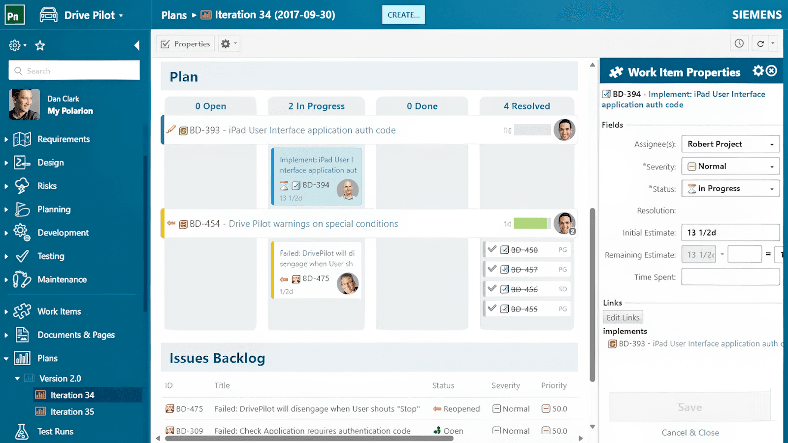 Siemens Polarion ALM's unified board for work item traceability