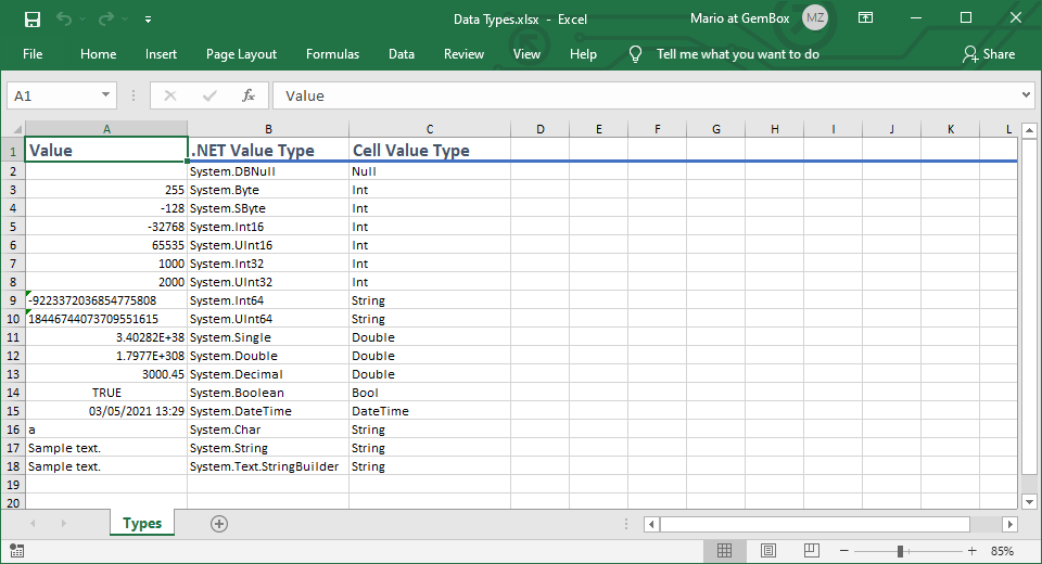 Defining columns and data types