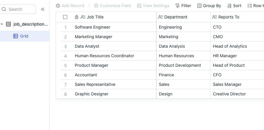 Lark job description template