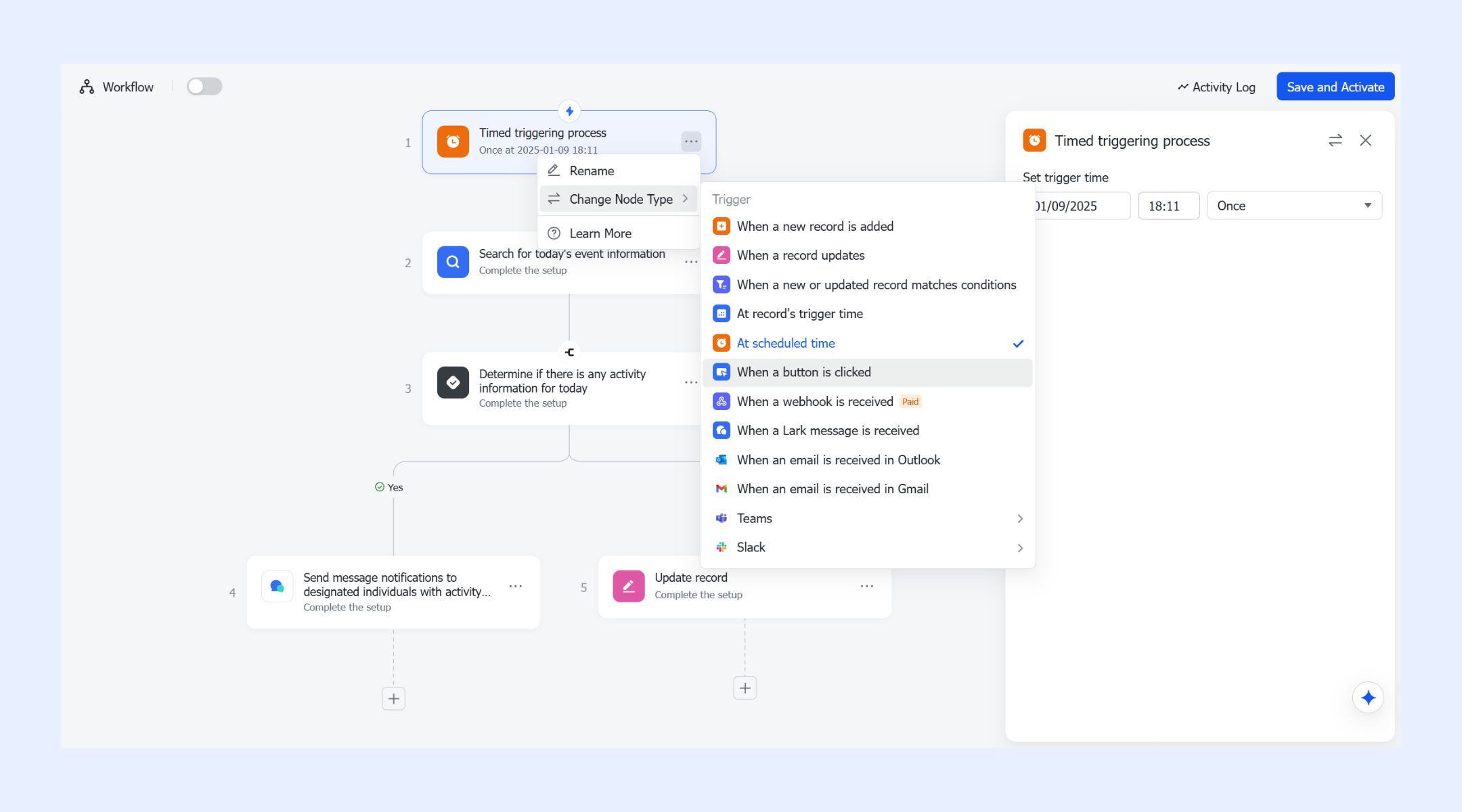 Button click as a trigger (based on permissions)