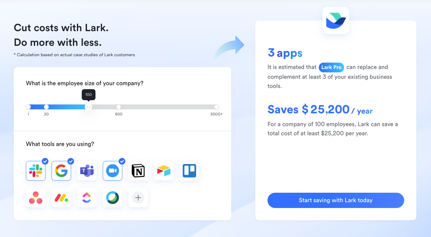 An image of Lark's savings calculator